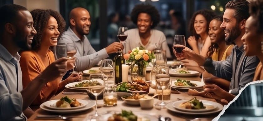 Guests toasting around a candlelit Suppah Social dinner table